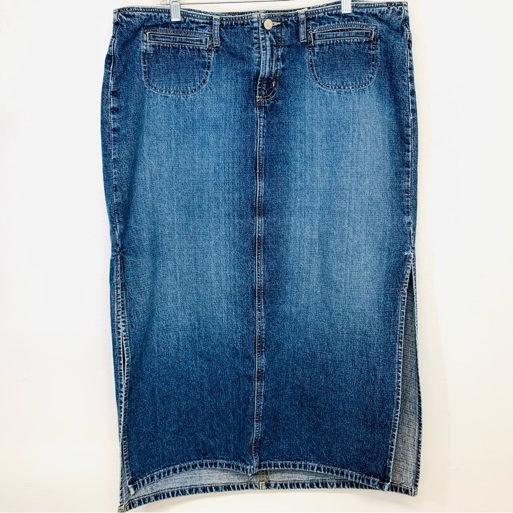 Vintage 90s Paris Blues Denim Skirt 16W Maxi Y2K Side Split Blue Fade Westen